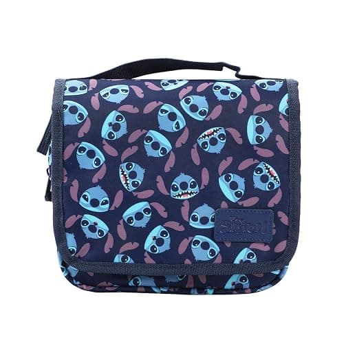 Bioworld Disney Stitch Character Heads All-Over Print Blue 8.2" Folding Hanging Toiletry Kit thumbnail 2