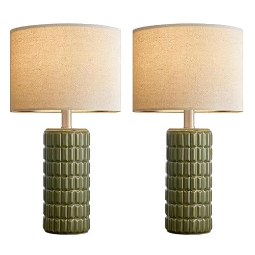 23" Modern Ceramic Table Lamps Set of 2 - Table Lamps for Living room, Farmhouse Bedside Night Stands Lamp for Bedroom, White Boho Nightstand Lamps Set of 2, Desk Lamp for End Table Home Decor(Green) thumbnail 6