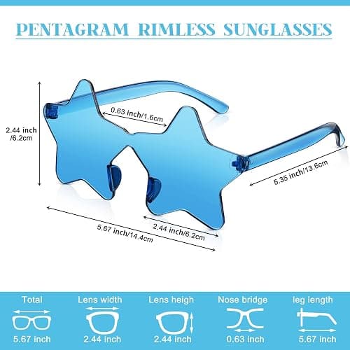 CHENGU 2 Pcs Rimless Star Shape Sunglasses Transparent Candy Color Y2k Star Glasses Accessories for Women Party Favor thumbnail 2