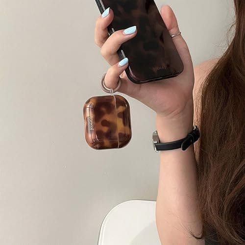 XQAGU for Airpods 3rd Generation Case with Cleaner Kit Tortoise Shell Cute Brown Leopard Cool Aesthetics Shockproof for Airpod Cover Love Keychain-Amber thumbnail 4