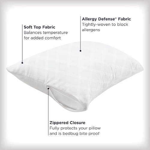 Set of 4 Standard/Queen AllerEase Pillow Protectors - Temperature Balancing, Allergist Recommended - Premium Breathable, Zippered Protectors thumbnail 4