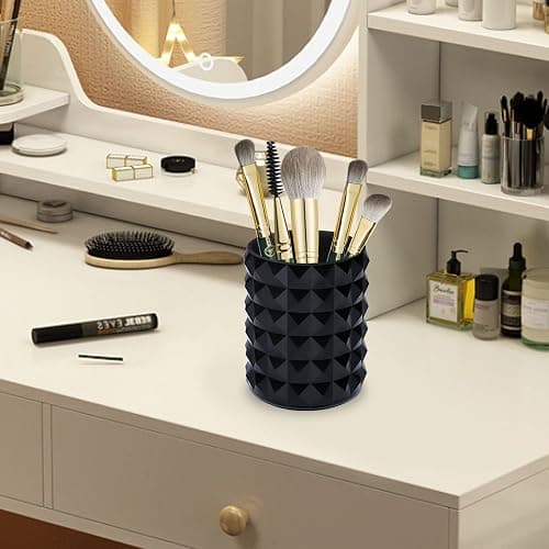 Funtygy Acrylic Makeup Brush Holder Organizer, Black Pencil Pen Holder, Crystal Cosmetics Brushes Cup Storage Solution, Round thumbnail 2