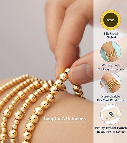 doubgood Gold Bracelets for Women, 5 Piece 14K Gold Plated Bracelet Stack Beaded Ball Jewelry Sets Gifts for Women thumbnail 4