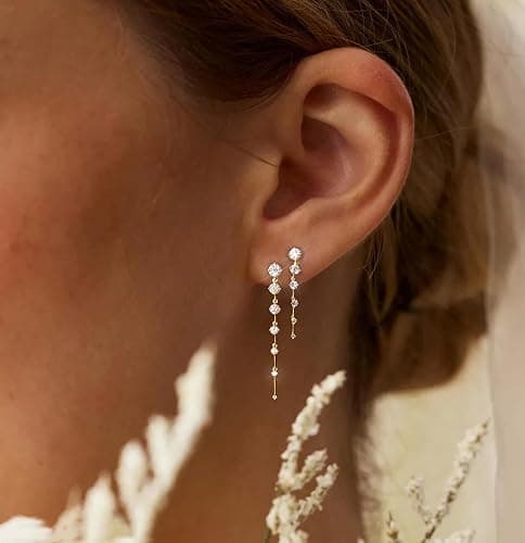 Lunvky Gold Silver Dangle Drop Diamond Wedding Prom Earrings for Women | 14K Gold Plated Hypoallergenic Trendy Dainty Long Elegant Dangling Brides Hoop Cute Accessories Jewelry Birthday Gifts thumbnail 3