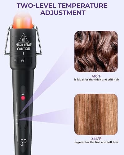 5 in 1 Curling Wand Set: Ohuhu Curling Iron Wand 5Pcs 0.35 to 1.25 Inch Interchangeable Ceramic Barrel Heat Protective Glove 2 Clips Dual Voltage Hair Curler for Girls Women Mother Gift Rainbow thumbnail 4