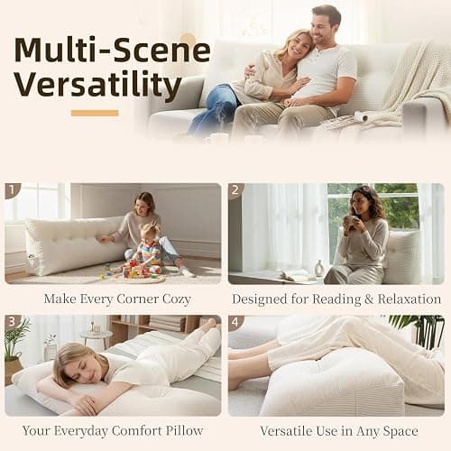 DVUAY Wedge Reading Pillow Headboard Twin Size, Headboard Bolster Pillow for Bed, Triangular Backrest Cushion with Removable Corduroy Cover, White thumbnail 5