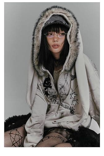CEINOM Kawaii Bunny Ear Striped Long Sleeve Hoodies Women Harajuku Y2k Zip Up Sweatshirts Cute Style Autumn Winter Hoodies thumbnail 6