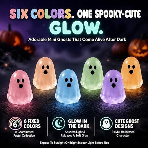 Glow in Dark Cute Ghost Resin Bead Set Halloween Mini Ghost Figurines | Luminous Ghosts Decorative 6 Colors Colorful Tiny Glowing Halloween Party Ornaments Micro Landscape Filler Decor Accessories thumbnail 3