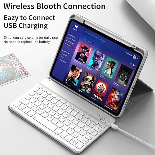 kenke for iPad 11/10th Gen Case with Keyboard 11/10.9 inch 2025 A16/2022, Detachable Wireless Bluetooth Keyboard Case with Bulit-in Pencil Holder, White Square Keycaps (Gray thumbnail 6