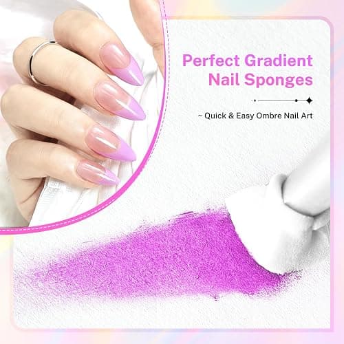 JODSONE 100PCS Soft Nail Sponges Tool with 1 Stainless Steel Grip Pen Professional Gradient Sponge Tool for Nail Art Gradient Designs Blush Nail Art thumbnail 3