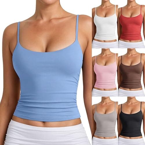 Women's Basic Double Lined Scoop Neck Tank Tops Adjustable Cami Tank Summer Sleeveless Tops 2026 New thumbnail 7