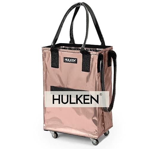 HULKEN (Small, Rose Gold) Reusable Grocery Bag On Wheels, Shopping Trolley, Rolling Tote, Zipper Closure, Lightweight, Carries Up to 66 lb, Folds Flat - Image 1