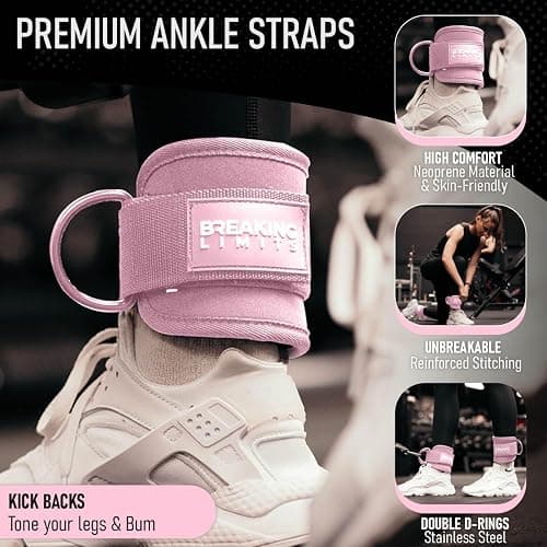 BREAKING LIMITS Ankle Straps for Cable Machines Women – Glute Kick Back Ankle Strap Set - Cable Ankle Attachments for Gym Workout – Poleas para Gym - Leg Straps for Cable Machine Men thumbnail 3