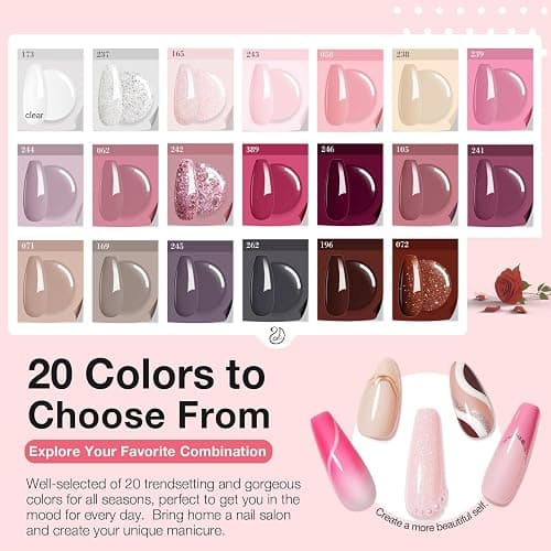 AZUREBEAUTY 31 Pcs Dip Powder Nail Kit Starter 20 Colors Clear Nude Pink Brown Glitter All Season Acrylic Dipping Powder Liquid Set with Top/Base Coat Activator for French Nail Art DIY Salon Gift thumbnail 5