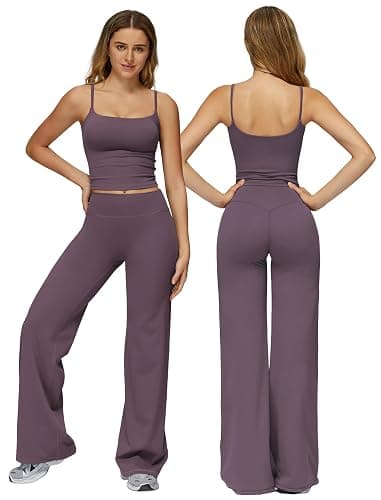 ABOCIW Womens Workout Sets 2 Piece Spaghetti Straps Crop Top Straight Leg Yoga Pants Yoga Pilates Outfits - Image 1