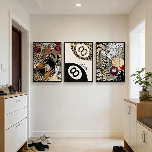 3 pcs Fashion Cheetah Canvas Wall Art Leopard Painting Wall Decor Lucky 8 Ball Poster Prints Artwork Dark Red Cheetah aesthetic Pictures for Bedroom Living Room bathroom Home Decor 12x16 in Unframed thumbnail 6