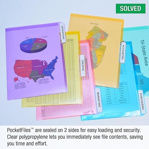 Ultimate Office PocketFile Clear Poly Document Folder Project Pockets, 3rd-Cut, Letter Size, in 6 Assorted Colors, Set of 18 thumbnail 3