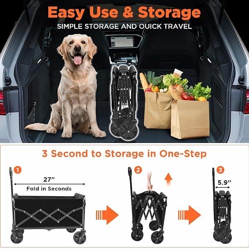 Wagons Carts Foldable, Collapsible Folding Wagon, Portable Folding Wagon Cart with Wheels, Outdoor Utility Carts for Groceries, Camping, Sports, Shopping, Black thumbnail 5