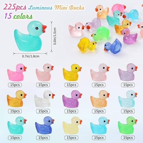 225 Pcs Mini Resin Ducks Bulk, Glow in The Dark Tiny Duck Figurines for Miniature Dollhouse Decor, Fairy Garden, Aquarium Landscape, DIY Crafts, Party Favors, Hide & Seek Game, Classroom Activities thumbnail 3