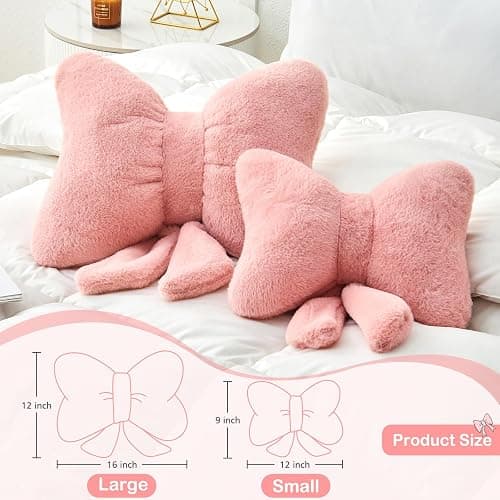 Mepherl Dusty Blue Bow Pillow,12'' Bow Decorative Pillows with Faux Rabbit Fur,Soft Bow Throw Pillows Aesthetic Bow Shaped Pillow for Bed Sofa Couch Home Decor thumbnail 2