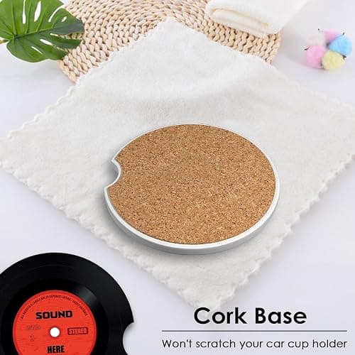 Britimes 2 Pack Car Coaster, Absorbent Ceramic Stone Cork Base Drink Coasters 2.6 Inch, Music Retro Disco Nostalgics Auto Accessories Cup Holders for Women & Men Car Decor thumbnail 3