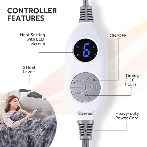 Warmrest Electric Blanket Heated Throw Blanket Soft 𝐅𝐚𝐮𝐱 𝐅𝐮𝐫, 𝟏𝟑𝟎𝐱𝟏𝟔𝟎 𝐜𝐦 - 6 Heat Levels Fast Heating, 1 to 10 Hours Auto-Off Detachable Controller Machine Washable Grey thumbnail 2