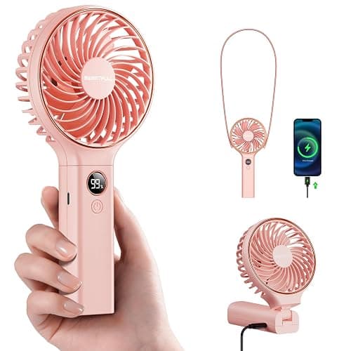 SWEETFULL Handheld Portable Fan, 5000mAh Rechargeable Battery, 6 Speed Wind, LED Digital Display, Foldable Electric Personal Mini Travel Fan with Backup Power, Summer Essentials Gifts for Women Girl - Image 1