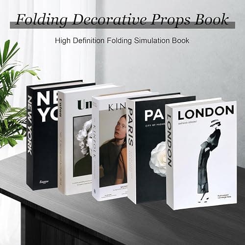 5 PCS Decorative Fake Books Set, Fashion Hardcover Display Books for Home Décor - Foldable Faux Book for Coffee Table, Bookshelf, Office - Stacked Modern Decorative Book Set (B) thumbnail 3