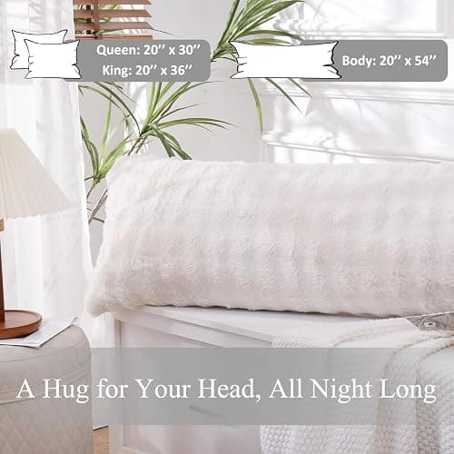 Chumerry Faux Fur Body Pillow Cover, Super Soft Fuzzy Plush Bedding Pillow Long Pillowcases 1 Pieces, Chic Striped Plaid Geometry Decorative White Body Pillowcase for Couch, Bed, 20 x 54 Inches thumbnail 2