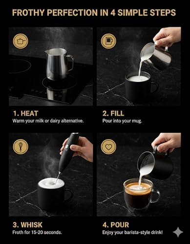 Bean Envy Milk Frother, Coffee Stirrers, Frother Wand, Milk Frother Handheld, Frother with stand, Hand Blender for Coffee, Lattes, Cappuccino, Matcha and Hot Chocolate – Kitchen Gifts - Black thumbnail 7