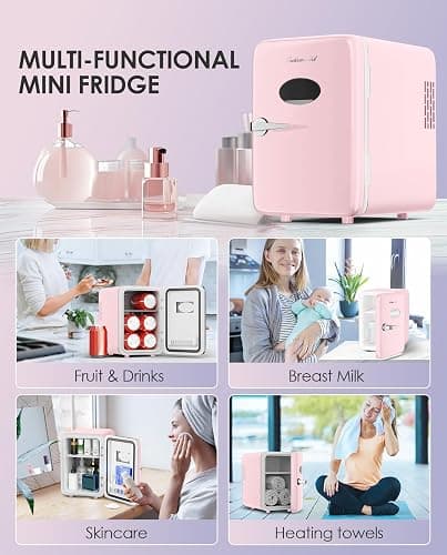 CUTIEWORLD Skincare Fridge - 4L Makeup Fridge for Refrigerating Makeup, Skincare and Food, Mini Fridge for Bedroom, Office and Car, Cooler and Warmer, Beverage Cooler, Leather Pink thumbnail 7