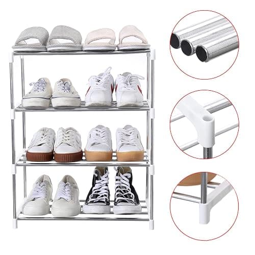 Jucaifu Stackable Small Shoe Rack, Entryway, Hallway and Closet Space Saving Storage and Organization (4-Tier, White) thumbnail 5