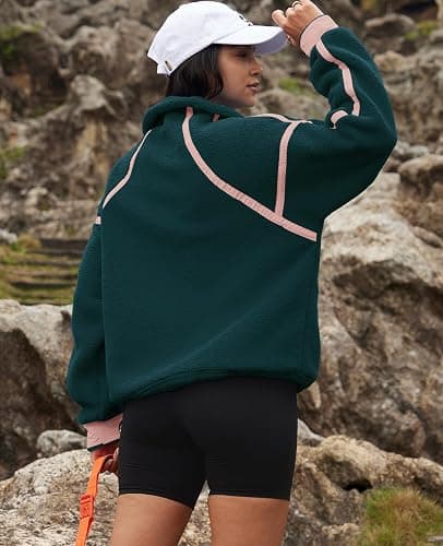 LAMISSCHE Half Zip Sweatshirt Women Oversized Sherpa Jacket V Neck Fleece Pullover Hoodie with Pockets thumbnail 3