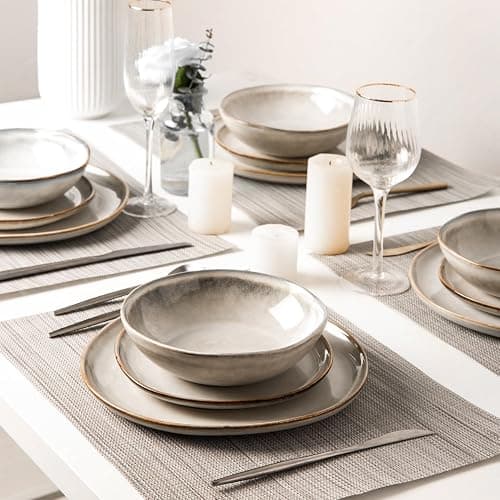 AmorArc Ceramic Dinnerware Sets,Handmade Reactive Glaze Stoneware Plates and Bowls Sets,Highly Scratch Resistant | Dishwasher & Microwave Safe Dishes Set,Service for 6 (18pc) thumbnail 7
