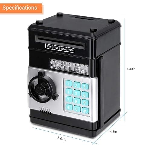 Renvdsa Cartoon Electronic ATM Password Piggy Bank Cash Coin Can Auto Scroll Paper Money Saving Box Gift for Kids (Black) thumbnail 3