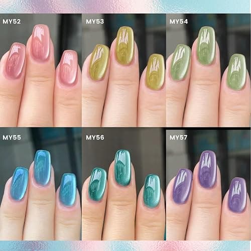 Born Pretty Magnetic Gel Nail Polish Pastel Water Light Cat Magnetic Eye Gel Jelly Glass Crystal Nail Polish Glitter Shimmer Auroras Magnetic Gel Nail Art Manicure Kit 6PCS thumbnail 3