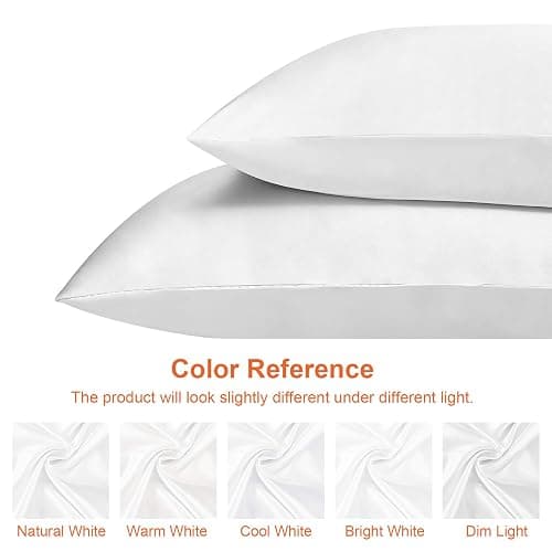 EHEYCIGA Silk Satin Pillow Cases 2 Pack White, Silky Pillowcases for hair and skin with Envelope Closure, Standard Size, 50x75 cm - White - 2PCS (50x75cm) thumbnail 4