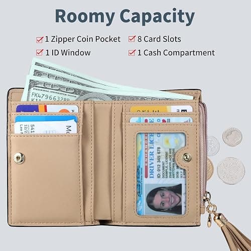 Gostwo Small Wallets for Women, Stylish Womens Wallet with ID Window, Zippered Coin Pocket and Tassel. Cute RFID Wallet for Women, ideal for Teen Girls, Commuters, and Women for Daily Use thumbnail 5