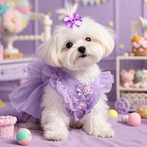 20 PCS Cute Dog Hair Bows with Rubber Bands Elastic Handmade Mix Style Lace Rhinestone Pearls for Furry Puppy Cat Pet Girl, Purple thumbnail 4