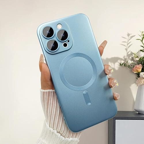 ankofave Magnetic for iPhone 15 Pro Phone Case for Women, Matte Luxury Soft Metallic Luster Design with Camera Lens Protector, Compatible with Magsafe Case for iPhone 15 Pro 6.1"-Blue thumbnail 3