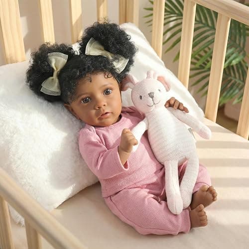WOOROY Reborn Baby Dolls Girl Black African American - 20 Inch Realistic Newborn Baby Doll in Pink Outfit, Soft Cloth Body with Full Accessories, Gift for Kids Aged 3+ thumbnail 4