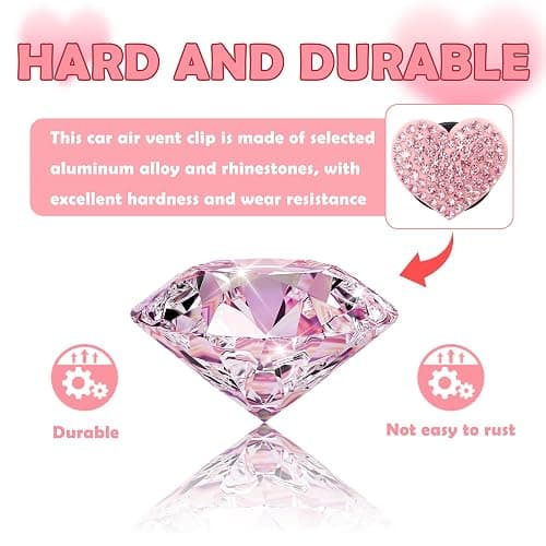 4PCS Heart-Shaped Car Vent Clips with Rhinestone,Bling Air Vent Clips Car Decorations,Premium Shiny Car Clips for Vents CCar Accessories Interior for Cars,Trucks,SUVs (Pink) thumbnail 3