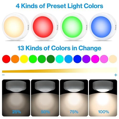 Under Cabinet Lights RGB Wireless Lights LED Closet Lights Night 3000K Dimmable 3pc Cadrim 13 Colors Changing Remote Control Brightness Adjustable Timer Battery Powered Light Kitchen Wardrobe Cupboard thumbnail 2