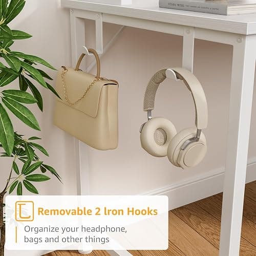 DLisiting White Computer Desk with Hutch & Drawers - 47 Inch Modern Study Writing Office Desk with 3 Storage Drawers and Power Outlets for Bedroom Home Office thumbnail 8