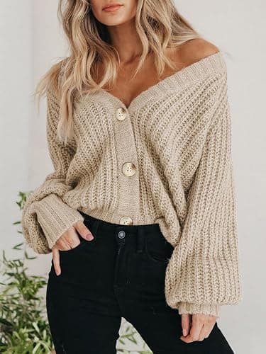 PRETTYGARDEN Women's Chunky Knit Open Front Sweater Long Sleeve Button Loose Short Cardigan Outerwear Coats thumbnail 7
