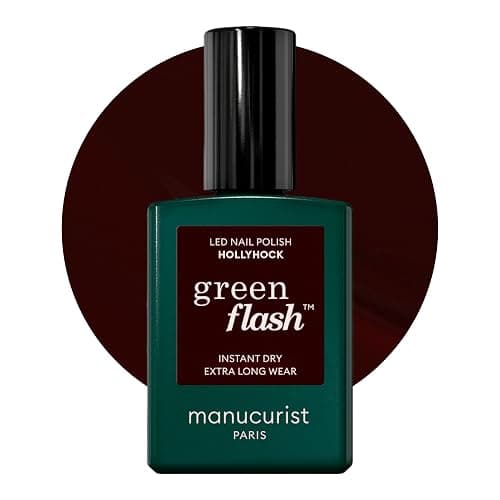 Manucurist Green Flash LED Hollyhock - Gel Ongle Rouge Noir - Vegan, 9-Free, Vernis Gel UV Semi Permanent - Gel Polish Vernis Semi Permanent - Vernis Semi Permanent Rouge - Made in France - 15 ml - Hollyhock - Image 1