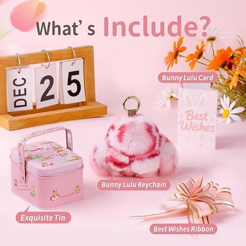 Bunny Keychain with Tin Handmade Soft Plush Rabbit Keychain with Best Wishes Card & Ribbon Bunny Bag Charm thumbnail 2
