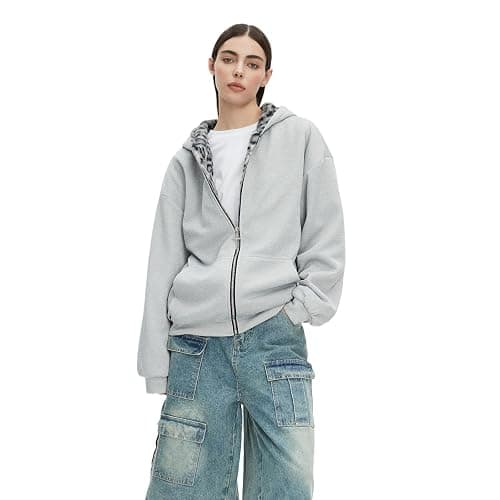 VeraieSien Y2k Reversible Zip Up Jacket Grunge Streetwear Vintage Leopard Print Jacket Baggy Long Sleeve Hoodie Unisex thumbnail 2