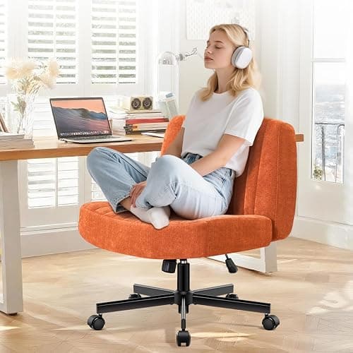 shipborne Convertible Base Criss Cross Chair with Pocket Springs & Thicker and Wider Cushions, Armless Legged Office Chair Relieves Back Pain, Swivel Vanity Chair for Living Room/Office, (Orange) thumbnail 2