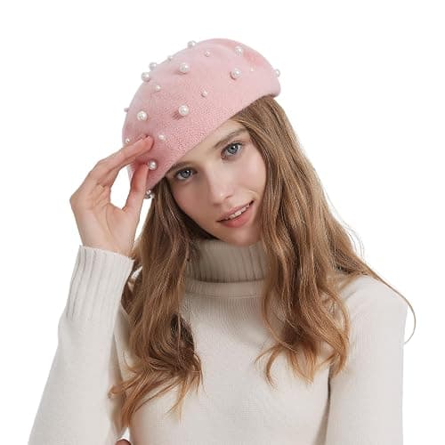 ZARSIO Women Beret Pearl Elegant Sweet Artist French Style Beret Beanie Cap thumbnail 5